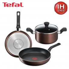 [테팔] 인덕션 초콜릿 티타늄 프로 프라이팬 24cm+28cm+냄비 양수 20cm  TFC-IC48P0